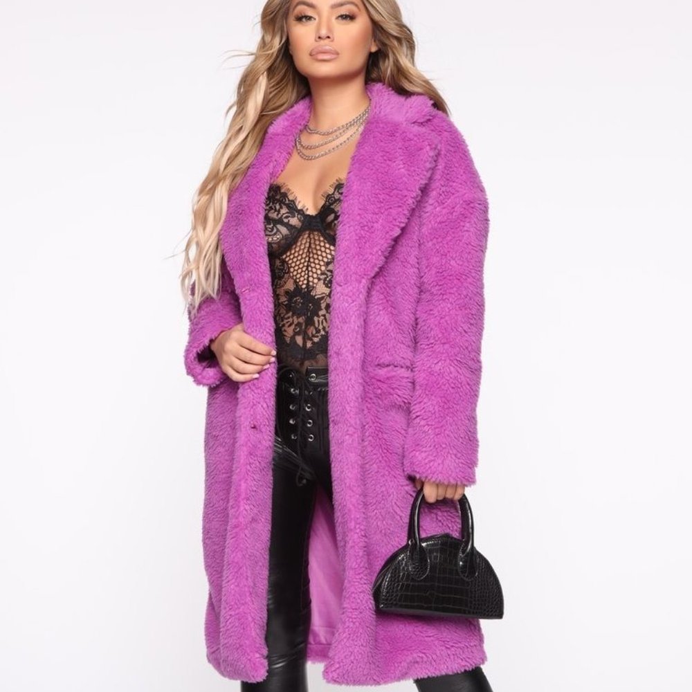 SOLD OUT Purple Fashion Nova Plush Coat XS/2 NWT